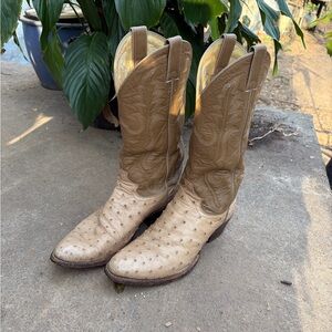 Justin Boots Two-Tone Tan & Beige Ostrich Cowboy Boots